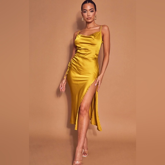 Satin Side Split Dress - Picture 1 of 4